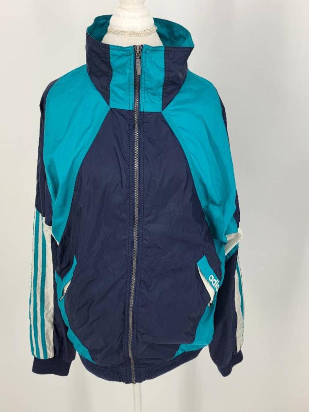 Vintage Adidas Colorblock Windbreaker Jacket Navy Teal White - Large